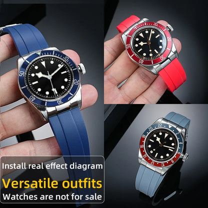 20mm 21mm 22mm for Tudor Heritage Black Bay Panda Chrono Black Shield Curved End Rubber Strap M79363 M7939G1 Folding Clasp