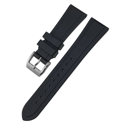Cinturino per orologio flessibile in gomma fluorurata FKM, 20mm 22mm, estremità curva, per Tudor Black Bay 1958, cinturino nero, fibbia deployante