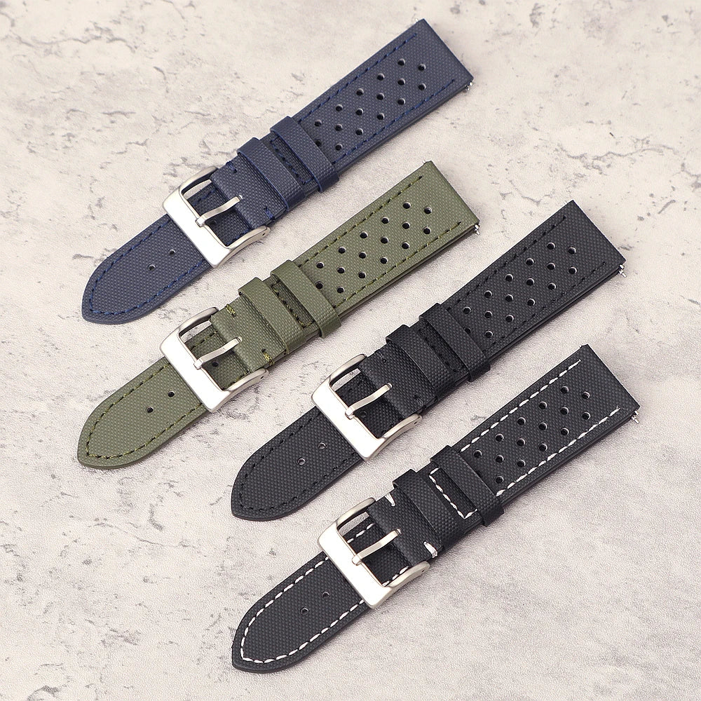 Premium sailcloth watch strap 18mm 19mm 20mm 22mm rally racing watch strap breathable perforated quick-release sports watch straps
