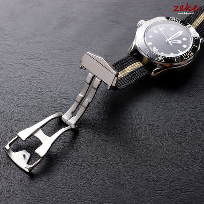 Bracelet montre Nato Nylon Pour Omega X Swatch MoonSwatch - Boucle Brossé Argent