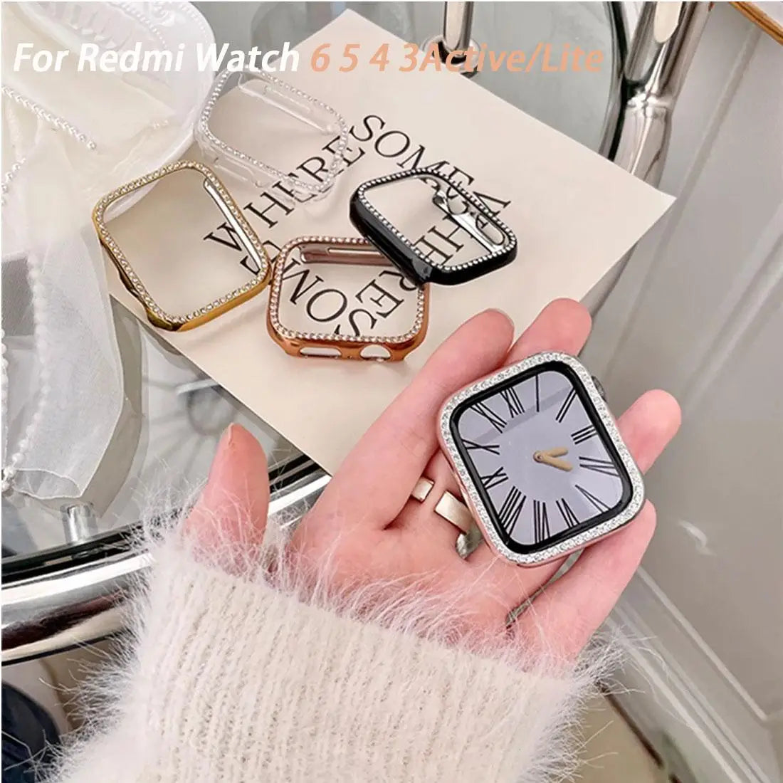 Diamond Case for Redmi Watch 6 5 4 3 Active 3 Lite, Shiny Protection for iWatch Series Redmi Watch 5 Active Lite