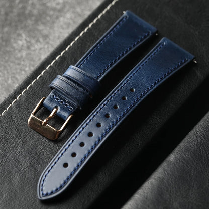 Bracciale in pelle di vacchetta italiana fatto a mano, 18 19 20 21 22 MM nero, cinturino in pelle vintage blu-verde, a sgancio rapido, bracciale morbido da uomo