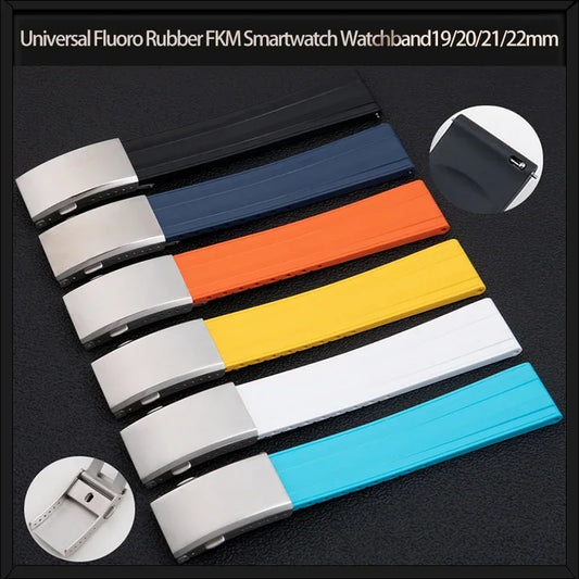 Cinturino per smartwatch in gomma fluorurata FKM, per Breitling Tudor Longines Tissot Omega Huawei Samsung a sgancio rapido 18/19/20/21/22mm