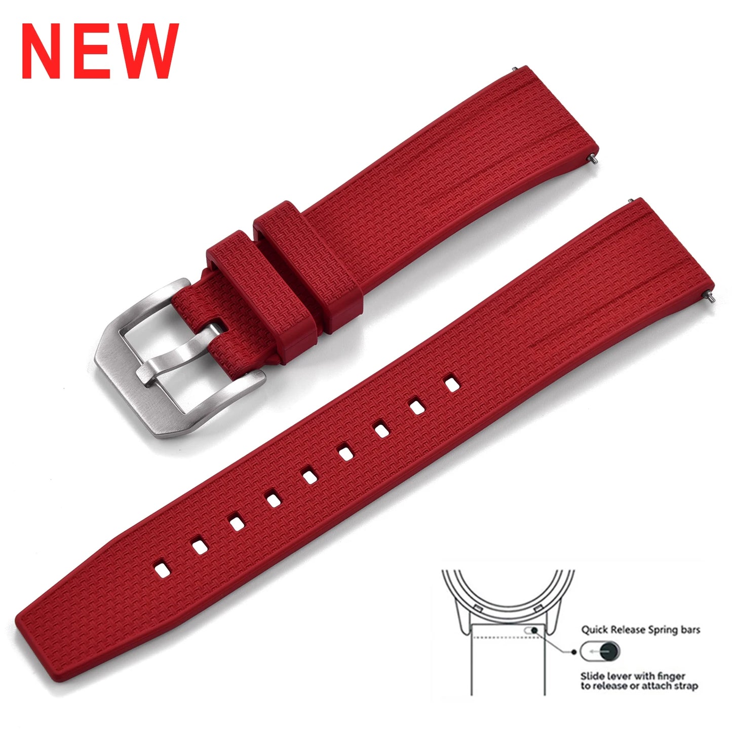 FKM Rubber Watch Strap 20mm 22mm Quick Release Waterproof Fluoro Rubber Dive Watch Band for Traditional Dive Watch Accessories