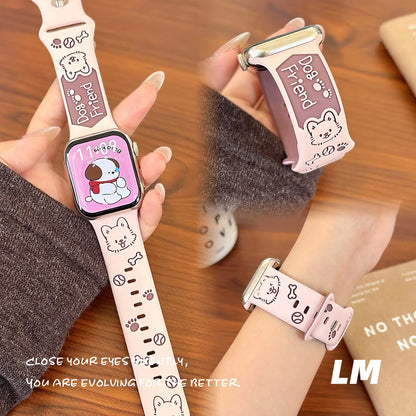 Cute Puppy Bracelet for Apple Watch S11 S10 S9 Ultra 2 3 | Breathable Silicone Couple Strap Compatible with iWatch 49 46 45 44 42 40 38mm