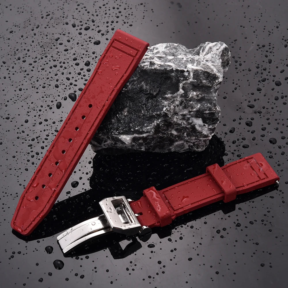 20mm 21mm 22mm Premium FKM Fluoro Rubber Watch Straps FPM Butterfly Buckle Quick Release Watch Bands for I-WC Watch Bands