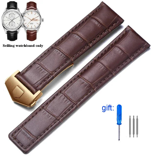 19mm 20mm 22mm Genuine Leather Strap for Tag Heuer Carrera Monaco Watch Black Brown Watchband Bracelet