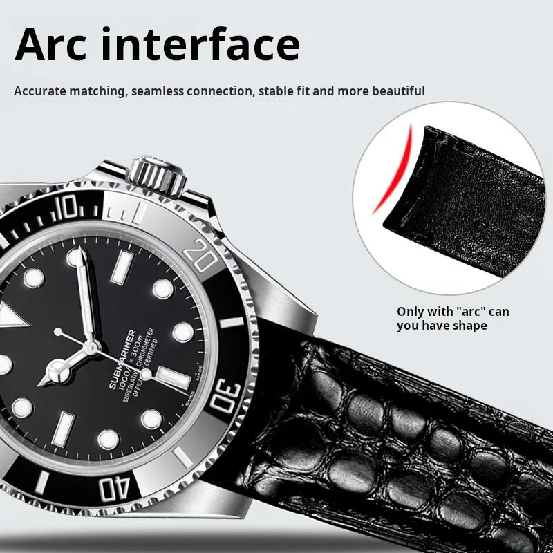 Bracelet de montre incurvé en peau de Crocodile, 20mm 22mm, pour Rolex Omega Tissot IWC Seiko, Bracelet en cuir véritable souple pour hommes