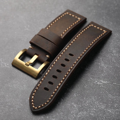 Cinturino per orologio in pelle bovina, strato superiore vintage, 20mm 22mm 24mm 26mm, fibbia pieghevole in rame marrone, cinturino in vera pelle