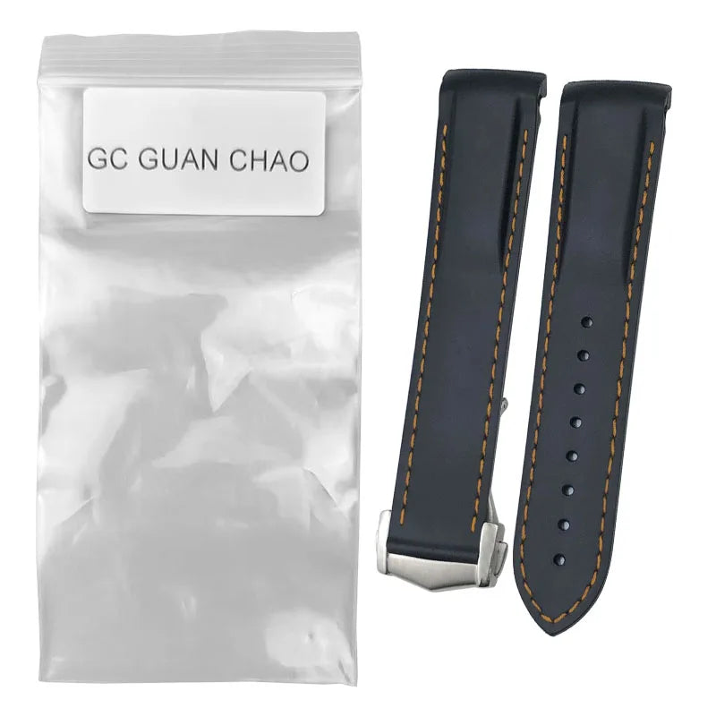 GC GUAN CHAO-Bracelet de Montre en Caoutchouc à Extrémité Incurvée, Souple, Noir, Bleu, Rouge, Orange, avec Structure Pliable en Métal, 20mm, 21mm, 22mm, 19mm
