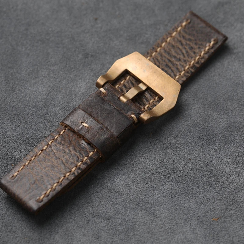 Bracelet de montre en Bronze fait à la main, 20 21 22 23 24 26MM, Bracelet épais italien, première couche en cuir de vache souple, Vintage