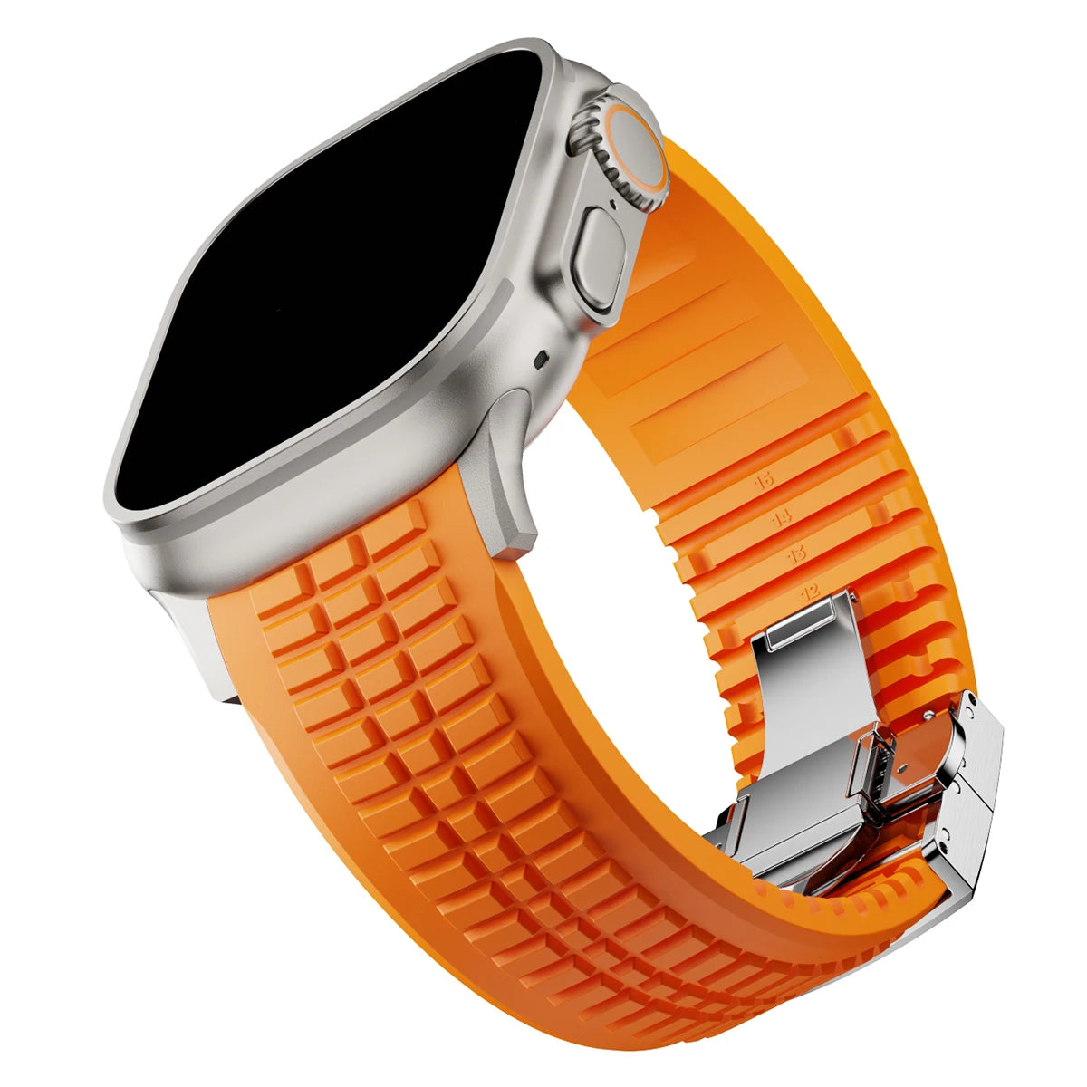 Silicone Sport Band for Apple Watch Ultra 2, 49mm 46mm 45mm 44mm, Luxury Metal Bracelet for iWatch Series 10 9 8 7 6 5 4 Se