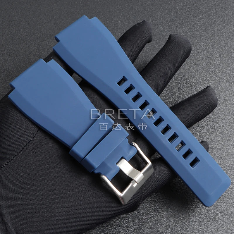 22mm 24mm Silicone Watch Strap for Bell Ross BR01 BR03 Convex Rubber Watch Band Replacement Straps Diving Bracelet for Outdoor Sports