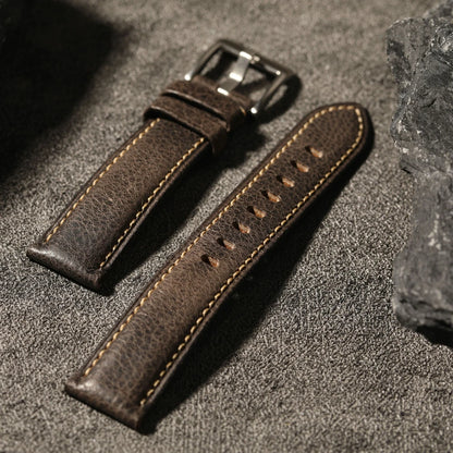Men's Waxed Leather Watch Strap, Handmade Top Layer, Grey Leather, Italian Leather, High-End, 20mm, 22mm