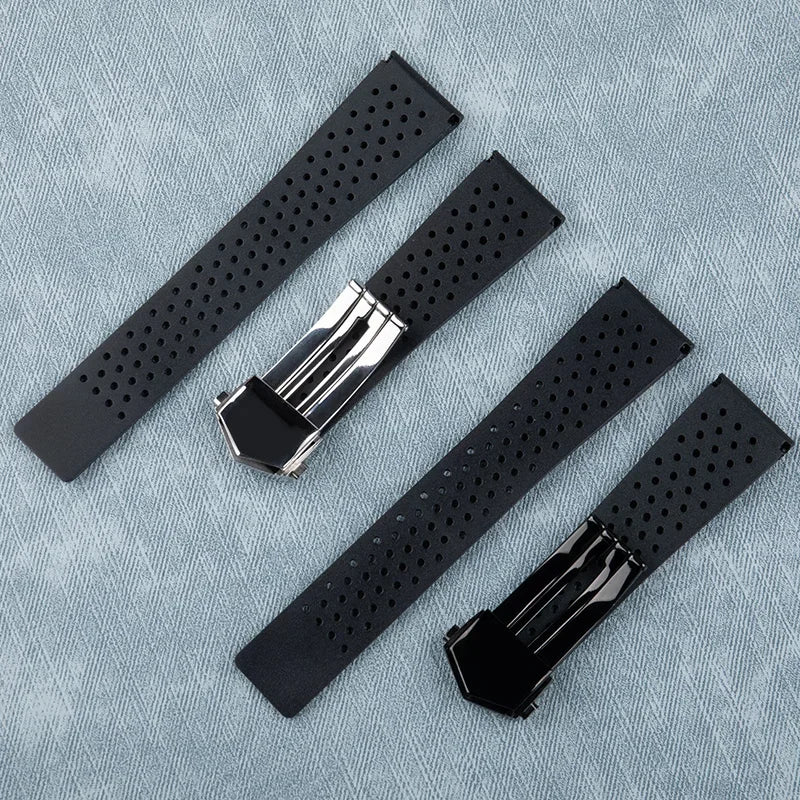 Quality 22mm watch strap for TAG, for HEUER CARERA AQUARACER, soft black rubber watch bands, universal parts for wrist straps