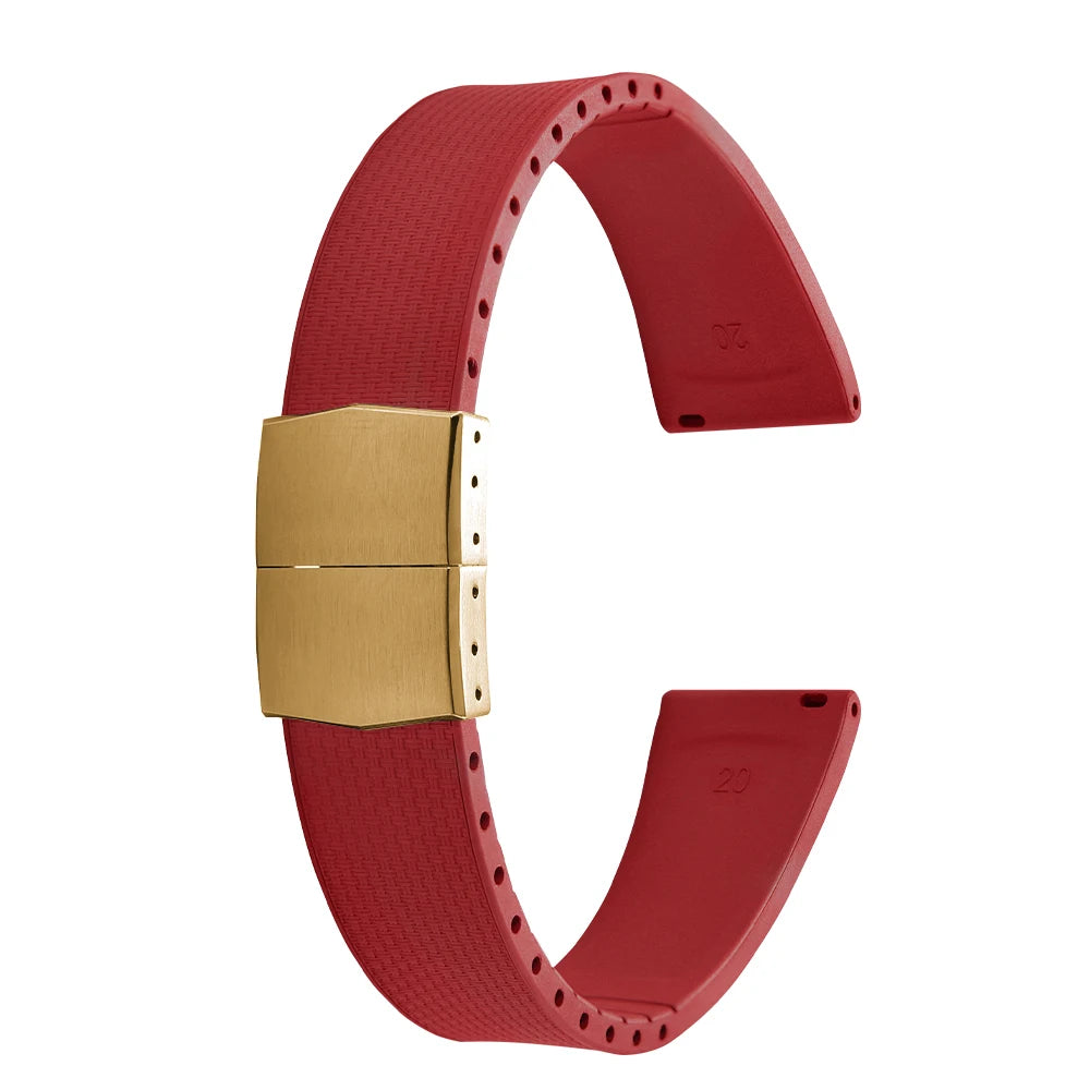 Cinturini per orologi in gomma Delugs CTS Fkm da 20 mm con fibbia a farfalla, 4 colori, texture unica, cinturino per orologi a sgancio rapido per orologi di marca