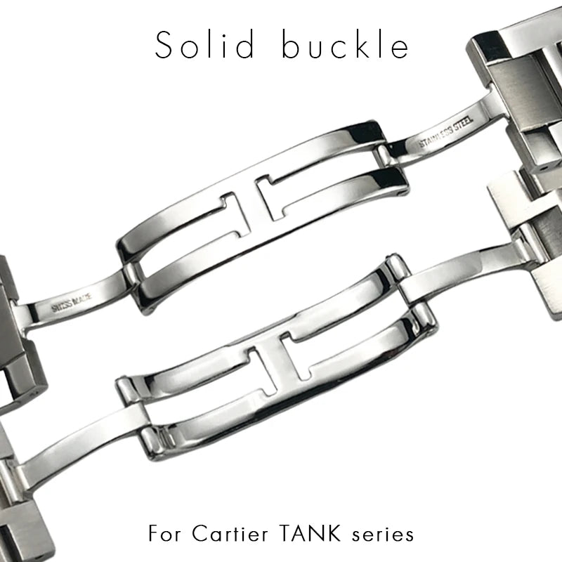 Bracelet de montre en acier inoxydable solide adapté pour Cartier, précieux bracelet de montre pour homme, 17.5mm, 19mm, 20mm, 21mm, 23.5mm, haute qualité