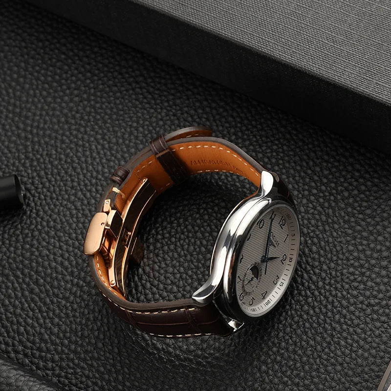 Cinturino per orologio in vera pelle per Longines, accessori, cinturini per orologi, chiusura a farfalla, cinturino da polso 18 19 20 21 22 mm