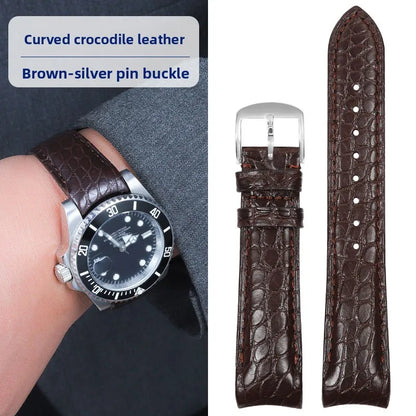 Bracelet de montre incurvé en peau de Crocodile, 20mm 22mm, pour Rolex Omega Tissot IWC Seiko, Bracelet en cuir véritable souple pour hommes