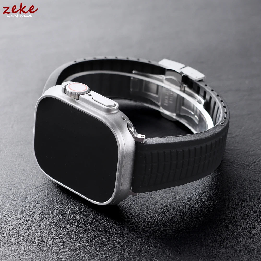 Bracelet de caoutchouc de luxe pour Apple Watch, 46mm 45mm 44mm 42mm, pour Iwatch Ultra 2 1 49mm série 10 9 8 7 Se 6 5 Se