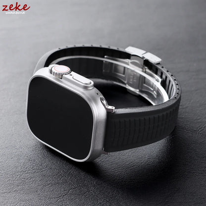 Bracelet de caoutchouc de luxe pour Apple Watch, 46mm 45mm 44mm 42mm, pour Iwatch Ultra 2 1 49mm série 10 9 8 7 Se 6 5 Se