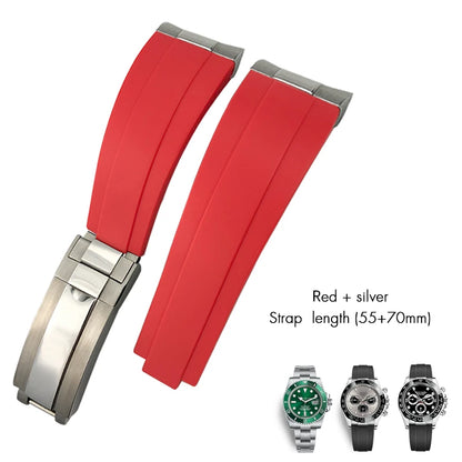 Cinturino per orologio in gomma a maglie metalliche, estremità curva, 20 mm, per orologio Rolex Daytona GMT Yacht Master Submariner, cinturino verde alla moda