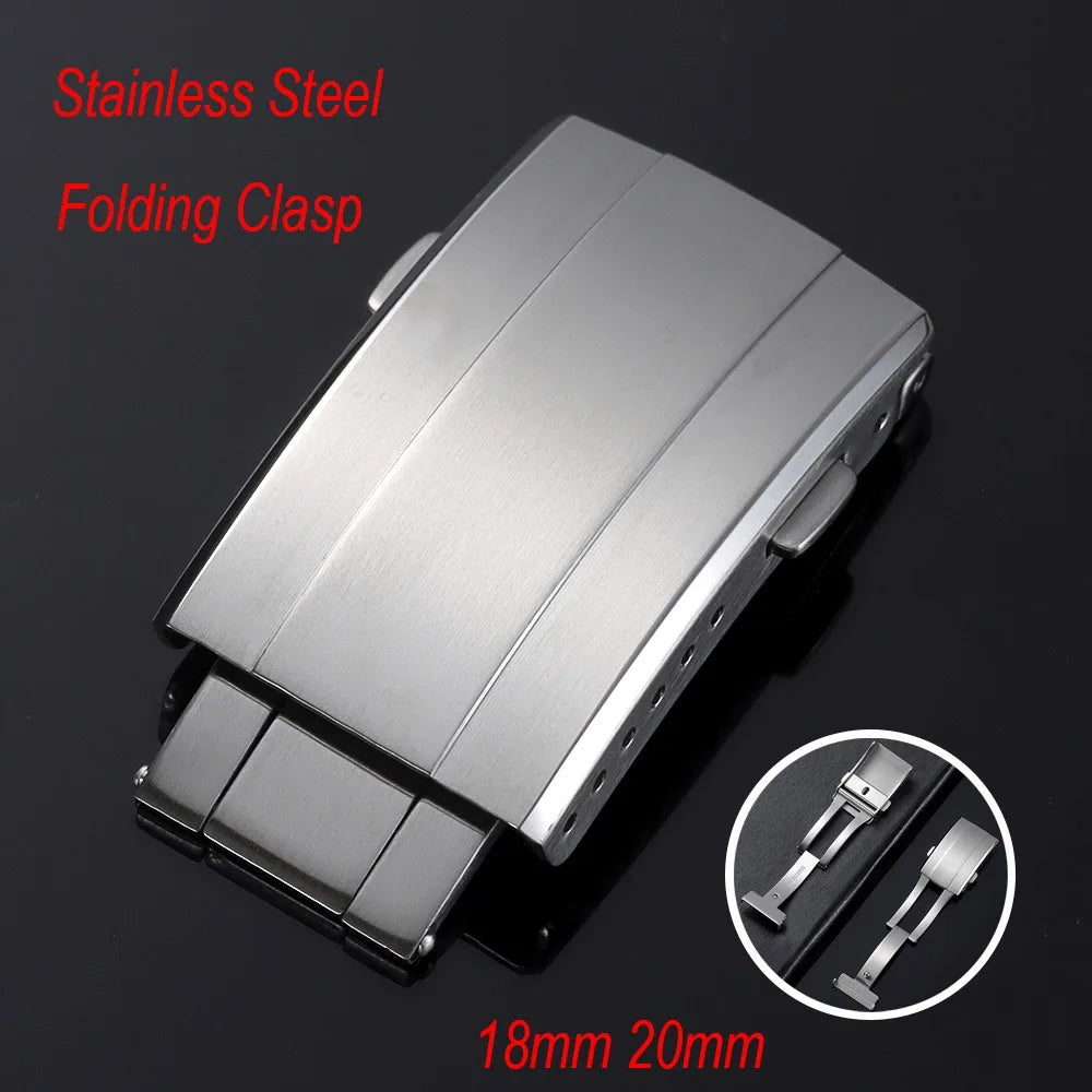 New Premium Quality Universal Double Snap Folding Clasp, 18mm 20mm, Stainless Steel Watch Band Buckle