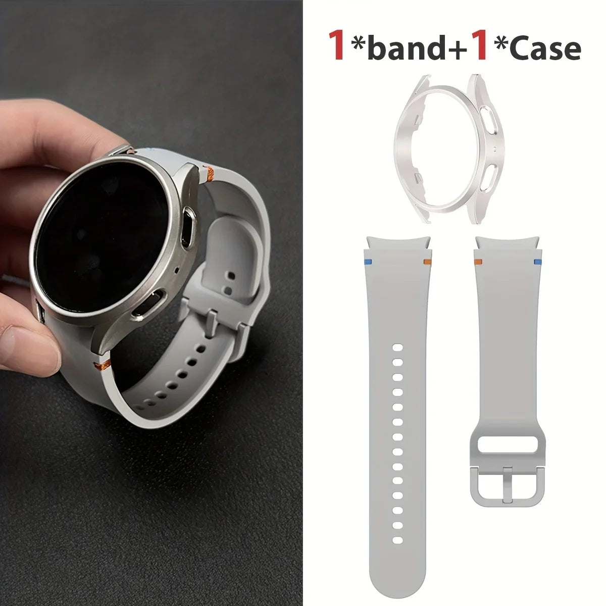 Set di 2 pezzi (cinturino e custodia) per Samsung Watch FE/7/6/5/4/5 Pro, stile punto piatto, compatibile con quadranti da 40/44/45mm, protezione anticaduta, confezione regalo