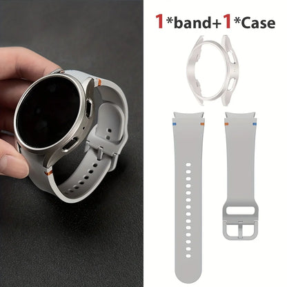Set di 2 pezzi (cinturino e custodia) per Samsung Watch FE/7/6/5/4/5 Pro, stile punto piatto, compatibile con quadranti da 40/44/45mm, protezione anticaduta, confezione regalo