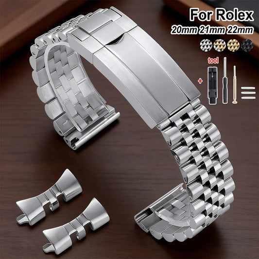 Cinturino di lusso curvo per Rolex, accessori per bracciali Jubilee, cinturino in acciaio inossidabile da 20mm 21mm 22mm, cintura in metallo