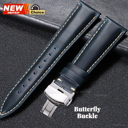 Bracelet de montre vintage en cuir huilé avec boucle papillon 18mm 19mm 20mm 21mm 22mm pour homme et femme, fermoir à ardillon