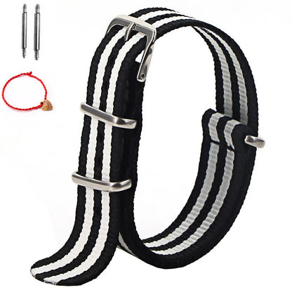 Bracelet de montre à rayures de remplacement pour hommes et femmes, en Nylon, avec boucle ardillon argentée, 16MM 18MM 20MM 22MM, bracelet à dégagement rapide