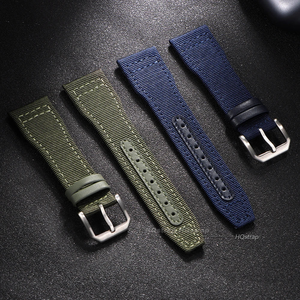 Bracelet de montre en toile de Nylon, 20mm 21mm 22mm, pour pilote IWC, ceinture de poignet en cuir pour femmes et hommes, noir, vert armée, bracelet en cuir de vache bleu