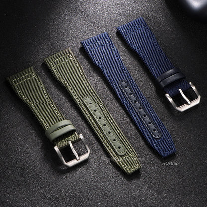 Bracelet de montre en toile de Nylon, 20mm 21mm 22mm, pour pilote IWC, ceinture de poignet en cuir pour femmes et hommes, noir, vert armée, bracelet en cuir de vache bleu