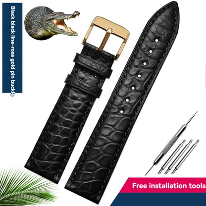 Bracelet en peau de crocodile véritable pour homme et femme, bracelet en alligator, fermoir papillon, Longines, Omega, Mido, Tissot, Rossini, 16mm, 18mm, 20mm, 22mm