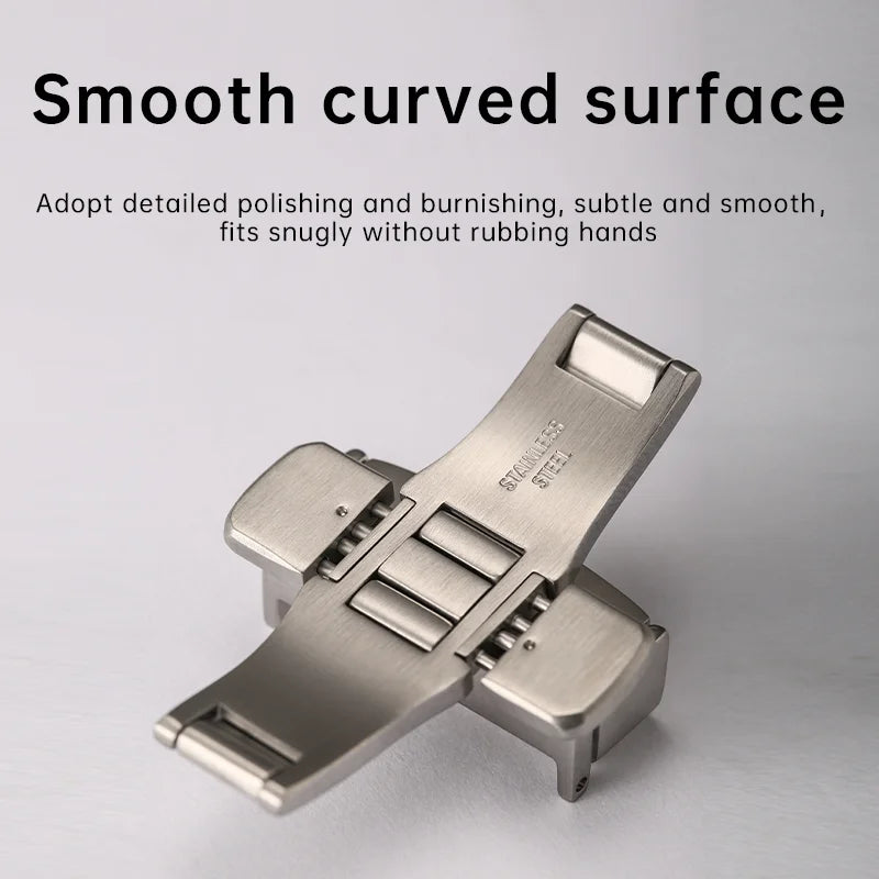 Fibbia a farfalla per orologio Maikes in acciaio inossidabile 316L da 18 mm e 20 mm, cinturino in pelle