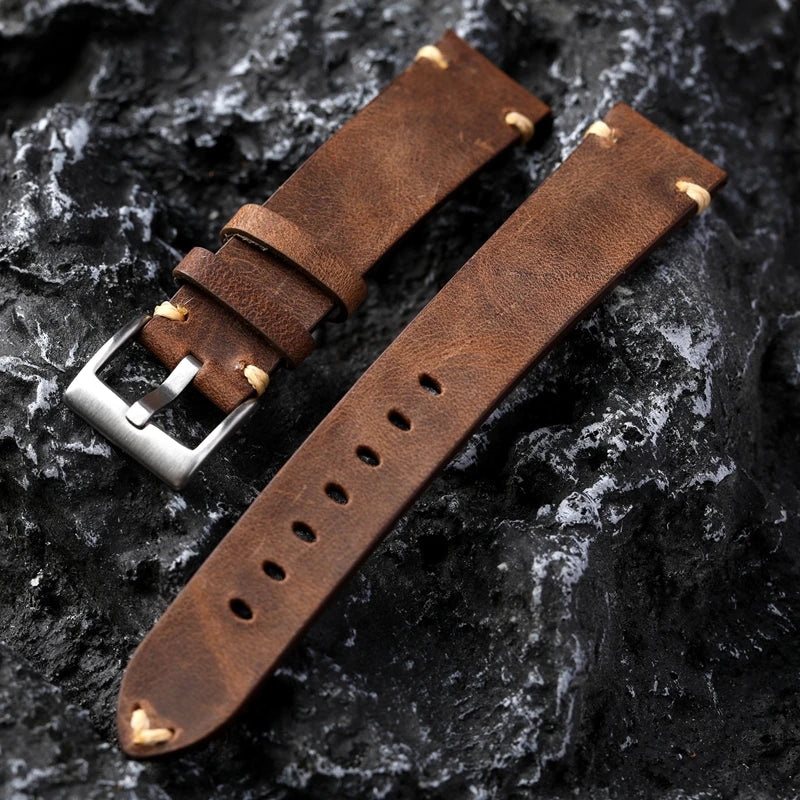 Cinturino per orologio in vera pelle fatto a mano, marrone scuro nero 18 20 22MM, cinturino vintage morbido da uomo, cinturino in pelle bovina primo strato