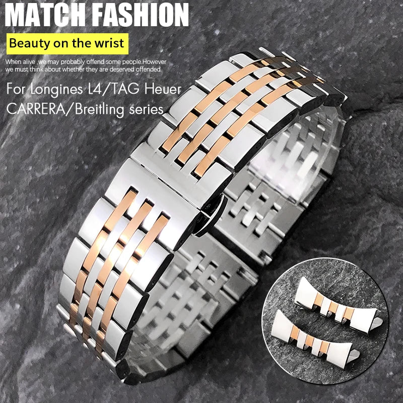 Stainless Steel Watch Strap 18mm 19mm 20mm 21mm 22mm 24mm 23mm for Breitling Tag Heuer Carrera Longines L4, Watchbands