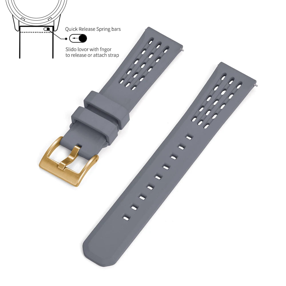 Bracelet de montre en caoutchouc FPM FKM, 20mm 22mm, dégagement rapide, qualité supérieure, conception de Structure poreuse, bracelet de Sport Durable et confortable