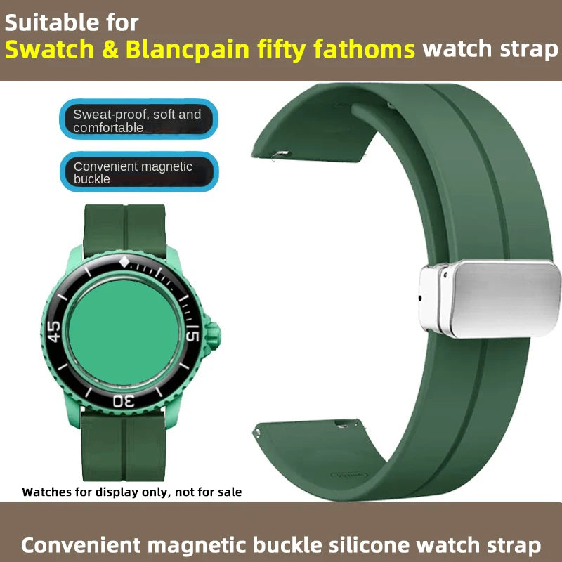 Cinturino in silicone morbido da uomo e donna, per Swatch, Blancpain Fifty Fathoms, Five Ocean, blu, arancione, verde, grigio, strumento, marca Co, 22mm