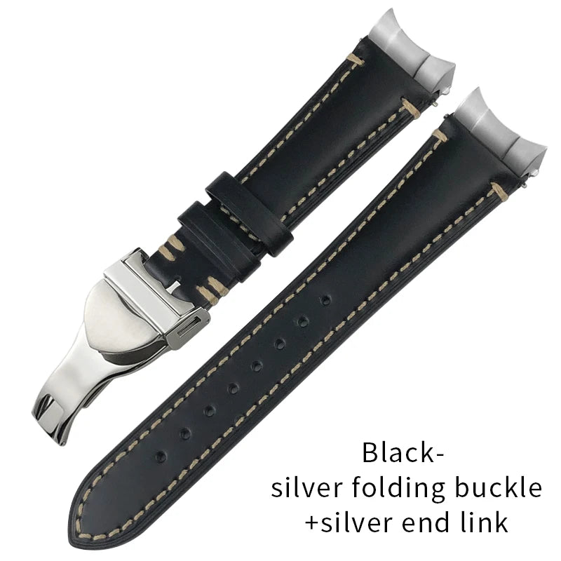 Cinturino per orologio in pelle bovina con estremità curve in metallo da 22 mm a sgancio rapido per Tudor 41 mm Black Bay GMT Vintage, cinturino per orologio fatto a mano da uomo