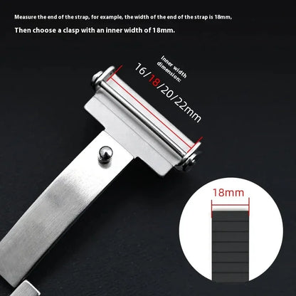 Solid Stainless Steel Foldable Watch Clasp for Men and Women, Silicone and Metal Strap, 16mm, 18mm, 20mm, 22mm
