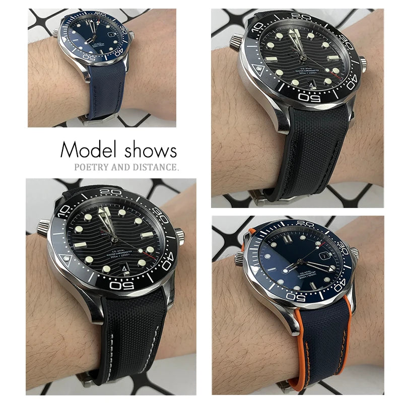 Bracelet de montre en Nylon et cuir et caoutchouc, 19mm 20mm 21mm 22mm, 21mm 22mm, adapté à Omega Seamaster Speedmaster Planet Ocean 600