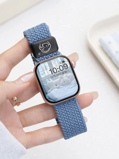 Bracelet en nylon tressé avec motif chien musical et fermoir magnétique pour Apple Watch S11 S10 S9 S8 Ultra SE3 49mm 42mm 45mm 44mm 46mm S10 42mm