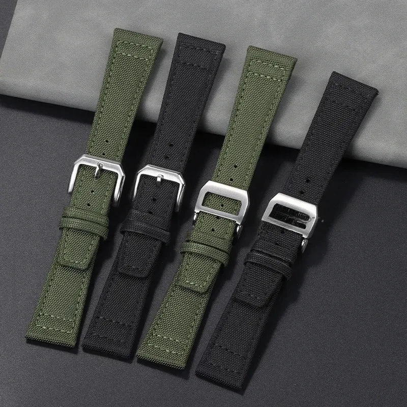 Cinturino per orologio in tela di nylon, 20 mm 21 mm 22 mm, per orologio da pilota IWC Portugal PORTOFINO, cinturino in tessuto, fibbia pieghevole, cinturino in pelle bovina