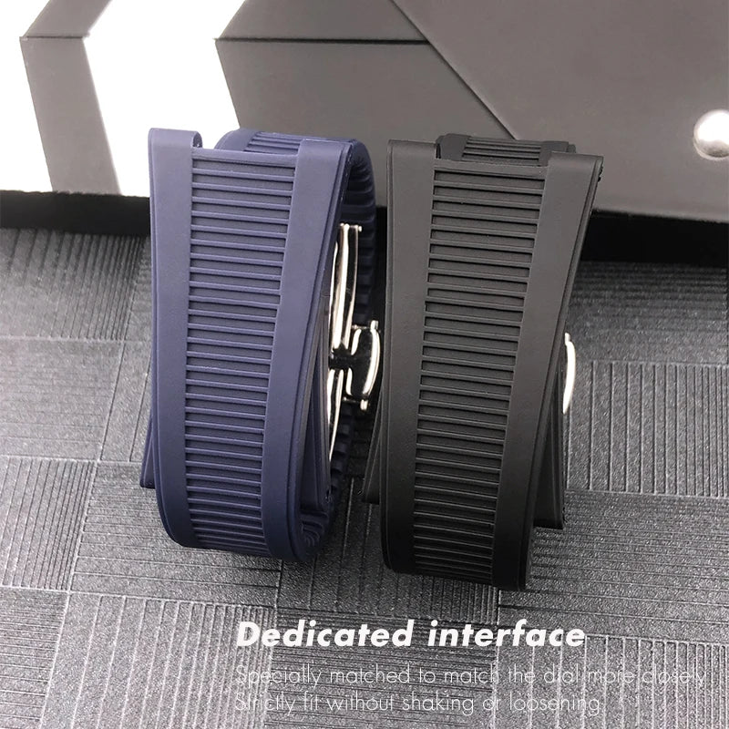 Correa de reloj de caucho y silicona, forma cóncava, 25mm 13mm, adaptada a PATEK PHILIPPE Nautilus PP, negro, azul, marrón, cierre desplegable
