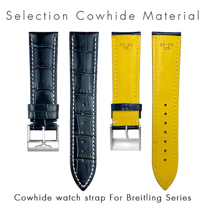 Bracelet de montre en cuir véritable 20mm 21mm 22mm pour Breitling Avenger Navitimer Chronomat Superocean Heritage Yellow Wolf