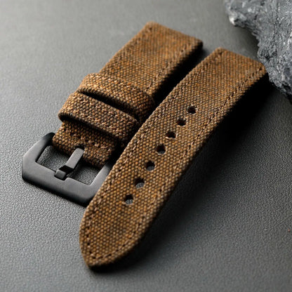 Cinturino per orologio in tela spessa, cinturino per orologio vintage da uomo da 22 a 24 mm, adatto per orologi meccanici, tela a doppio strato in stile robusto