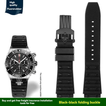22mm 24mm FKM Viton Rubber Strap for Breitling Super Chronomat B01 44 Avenger, Waterproof Fluororubber Watch Band for Men