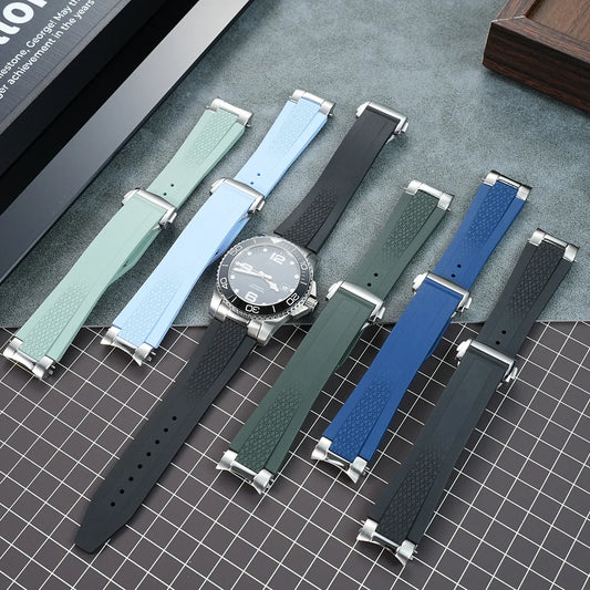 Cinturino per orologio in gomma fluorurata da 21 mm per Longines Hydroconquest L3.781/L3.883.4 Bracciale sportivo per orologio da sub Conquest + interfaccia in metallo